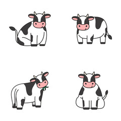 Cute cartoon cows. Isolated on white background. Vector illustration.