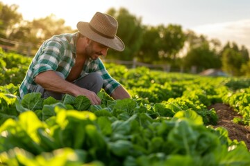 Farmer harvesting organic vegetables in a field Showcasing sustainability and agriculture