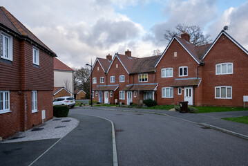 Street of new build houses on a contemporary housing development