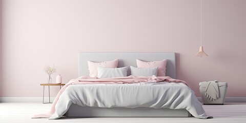 Fototapeta na wymiar Minimalistic pastel bedroom interior with a modern concept.