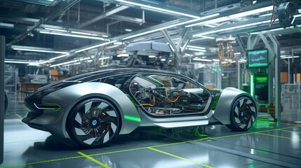 Assembly of an Electric Vehicle in a Modern Factory