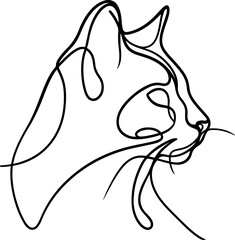 Single continuous line drawing of a cat's head. One continuous line style drawing. Vector illustration. Cat design, cat draw, minimalist, lineart