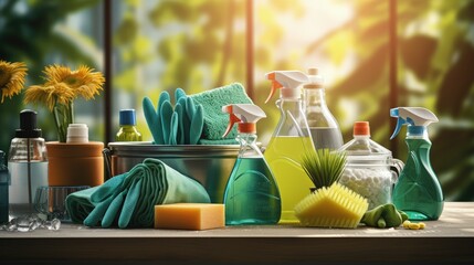 Transformative cleanliness: professional cleaning services for homes and businesses, ensuring immaculate spaces through expert maintenance, sanitation, eco-friendly practices for spotless environment - obrazy, fototapety, plakaty