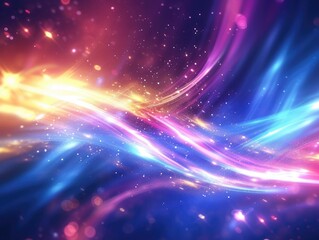 Fototapeta premium Beautiful colorful light effect of neon glow lights and flash. Background with flying design elements.blue background