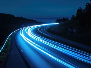 Afwasbaar Fotobehang Snelweg bij nacht blue car lights at night. long exposure