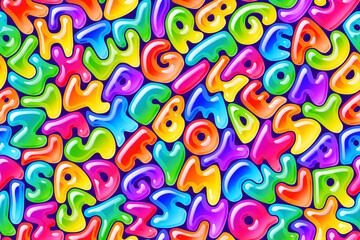 Hand drawn seamless candy alphabet vector pattern - 728135711