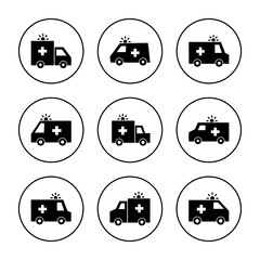 Ambulance icon set vector. ambulance truck sign and symbol. ambulance car
