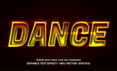 Dance editable text effect template, yellow neon light futuristic style, premium vector