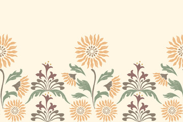 Fototapeta na wymiar Vintage Floral embroidery patterns seamless ethnic batik retro. Sunflower flowers motifs paisley print template. Watercolour brush textured design hand drawn. Vector illustration on white background.