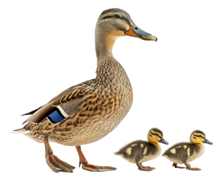 Duck and ducklings isolated.