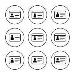 License icon set vector. ID card icon. driver license, staff identification card