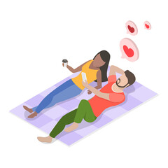 3D Isometric Flat  Set of Lovers Couples. Item 10