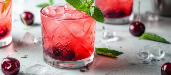 Refreshing Cherry Cocktail with a Mint Leaf Garnish - A Burst of Cherry, Cocktail, Mint, Leaf Flavors in Every Sip