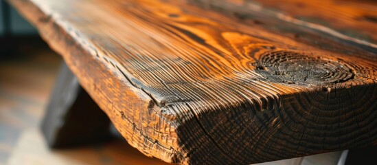 Closeup of a Stunning Wooden Plank End Table: A Closeup of the Exquisite Craftsmanship in this...