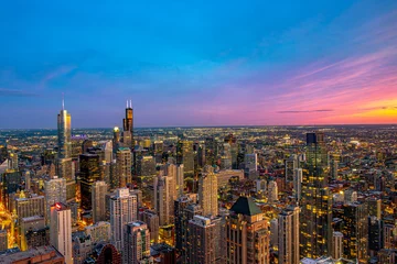 Fotobehang Chicago skyline at sunset © Ronald
