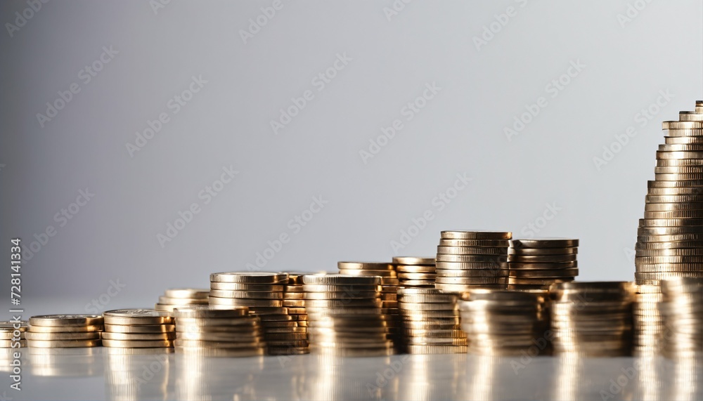 Poster Business marketing success: Stack of coins with an upward graph chart representing growth