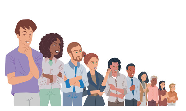  Many people together in row. United business team and fellowship concept. Team made up of confident men and women. Vector illustration isolated on transparent background.
