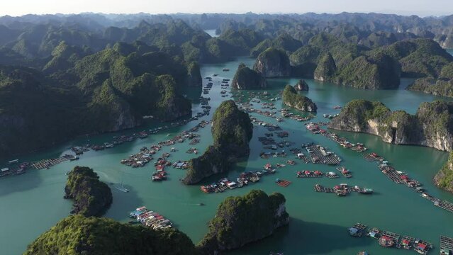 Floating village in Lan Ha bay, south of Ha Long Bay, Vietnam.
