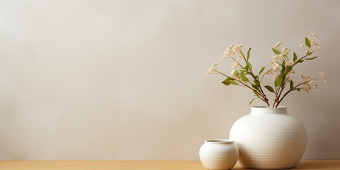 Minimalistic interior design concept featuring a handcrafted white clay pot for decorating interiors.