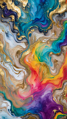 Pride colours Abstract: Rainbow-Colored Paint Background with Watercolour Stone Marble Texture - Modern Ink Pattern, Gold, Glitter, LGBT+ Design, Background, Wallpaper