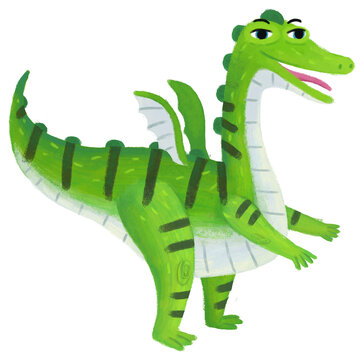 cartoon happy and funny colorful medieval dragon or dinosaur dino isolated illustration for children