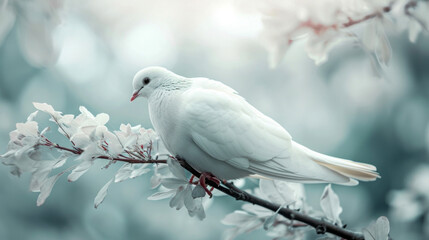 A glowing white dove perched on a branch representing the peaceful and gentle nature of angels.