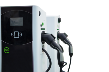  Electric car charging station isolated on white background, clipping path included.