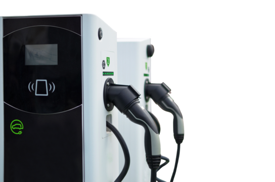  Electric car charging station isolated on white background, clipping path included.
