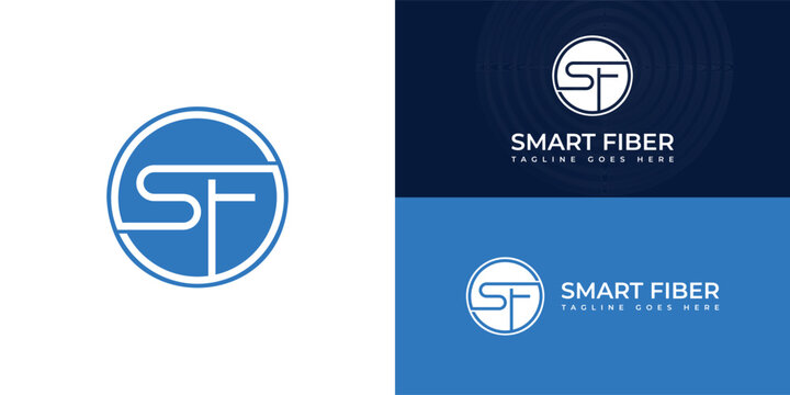 abstract initial letter S and F logo in blue color isolated in multiple blue backgrounds applied for internet provider logo also suitable for the brands or companies that have initial name SF or FS