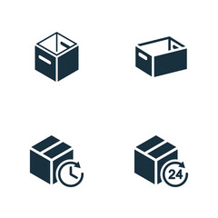 Isometric packaging boxes icons set on white background.