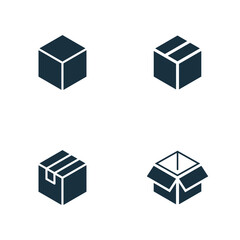 Isometric packaging boxes icons set on white background.