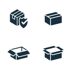 Isometric packaging boxes icons set on white background.