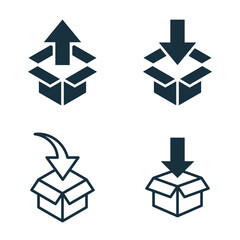 Isometric package with arrow icons set on white background. online delivery