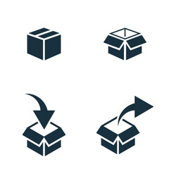 Isometric package with arrow icons set on white background. online delivery