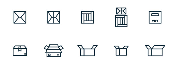 line packaging boxes icons set on white background. service business. Parcel container, packaging boxes, web design for applications.