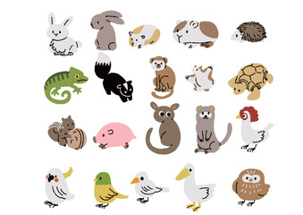 色々なペットの小動物のイラストセット