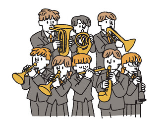 吹奏楽部の学生達のイラスト