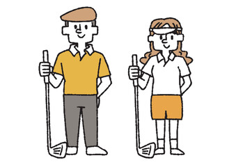 ゴルフクラブを持っている男性と女性イラストセット