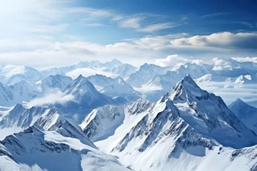 Fotobehang Snow-capped Mountains: A Majestic Alpine Winter Panorama of the Caucasus Range © SHOTPRIME STUDIO
