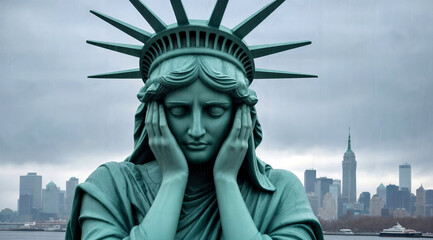 Despairing Statue of Liberty - obrazy, fototapety, plakaty