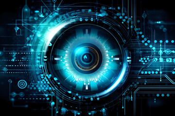 Futuristic Digital Eye Concept

This image depicts a high-tech digital eye, symbolizing advanced surveillance, futuristic technology, or artificial intelligence. The eye is at the center  - obrazy, fototapety, plakaty