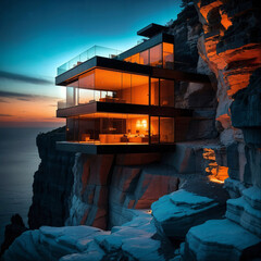 Futuristic Cliff House at Sunset