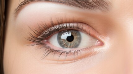 Obraz premium Beautiful insightful look woman's eye. Close up shot, optical lens concept.