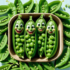 Pea Pods with Smiling Faces