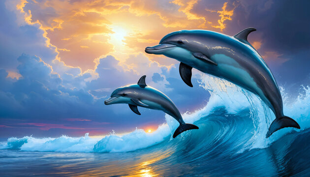 Dolphins Jumping in the Ocean