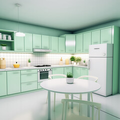 Fototapeta na wymiar kitchen color green yellow bule for you