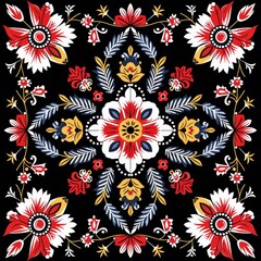 Fototapeta premium folk traditional seamless pattern ornament on black background. Ukrainian art, slavic and europian culture old art.