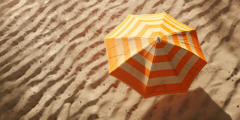 Top view beach umbrella on the beach, Summer holiday concept, copy space