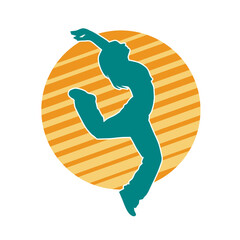 Silhouette of a female dancer in action pose. Silhouette of a slim woman in dancing pose.