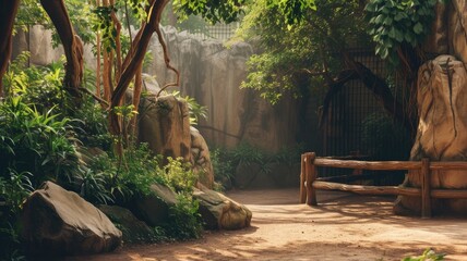 Serene tropical pathway lit by soft sunlight